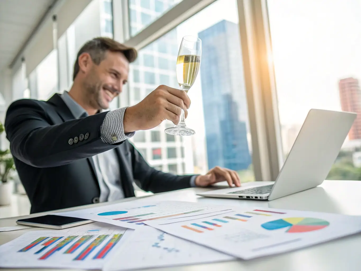 A diverse group of South African professionals celebrating a successful investment, symbolizing financial success stories.